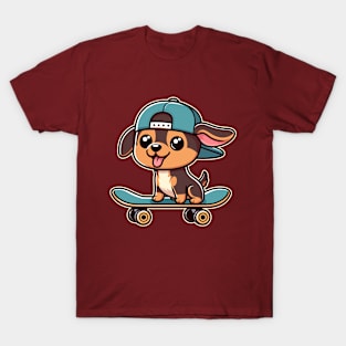 Cute Doberman Pinscher Skater Puppy Kawaii Skateboarding Dog T-Shirt